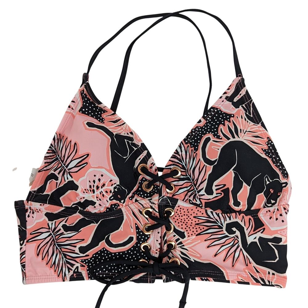 BCBGeneration Swim Lace Up Bikini Top Animal Print Top - Picture 10 of 11
